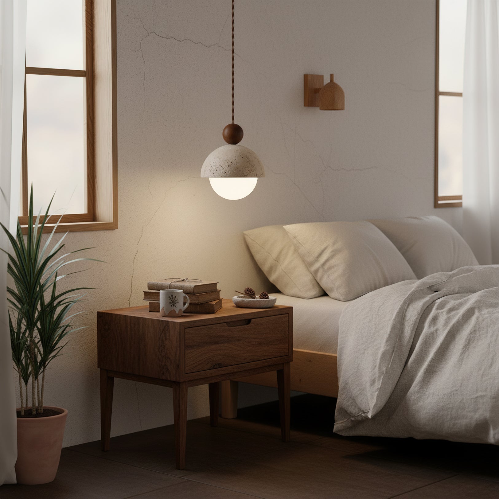 Lampa wisząca Vilose z trawertynu